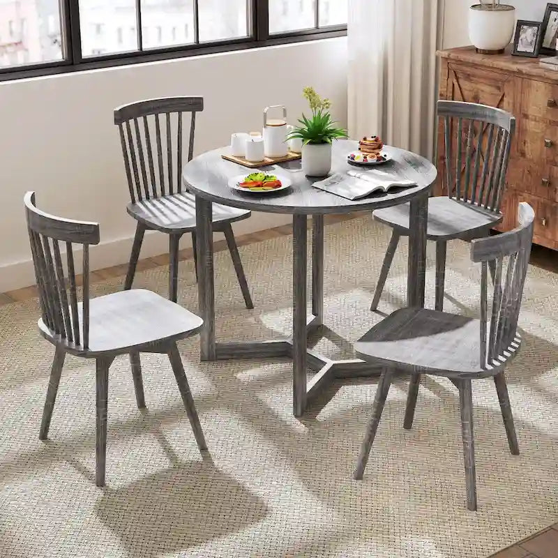 Mesa de comedor redonda negra/gris, base de pedestal, para 2–4 comensales
