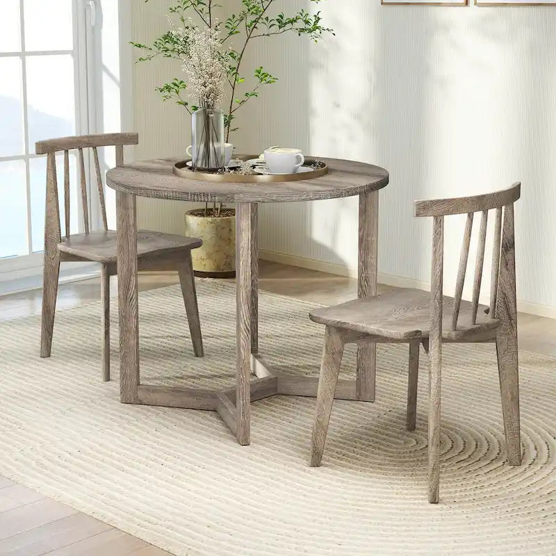 Mesa de comedor redonda negra/gris, base de pedestal, para 2–4 comensales