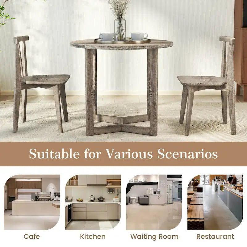 Mesa de comedor redonda negra/gris, base de pedestal, para 2–4 comensales