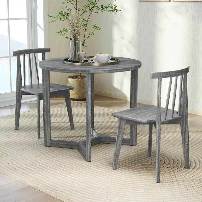 Mesa de comedor redonda negra/gris, base de pedestal, para 2–4 comensales