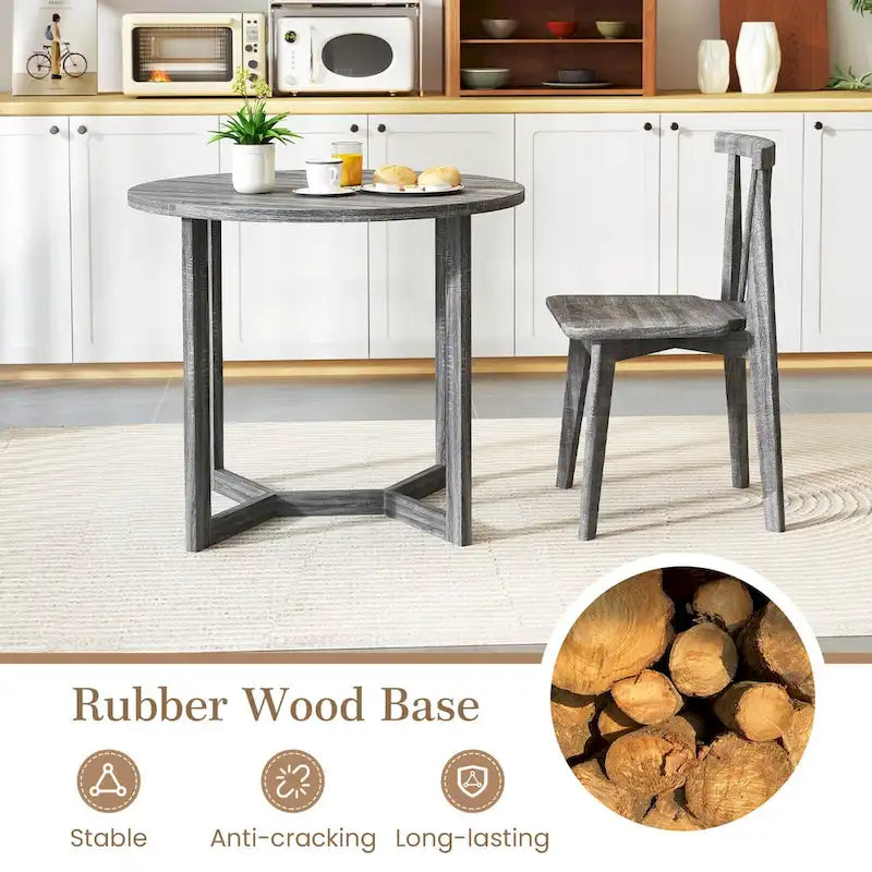 Mesa de comedor redonda negra/gris, base de pedestal, para 2–4 comensales