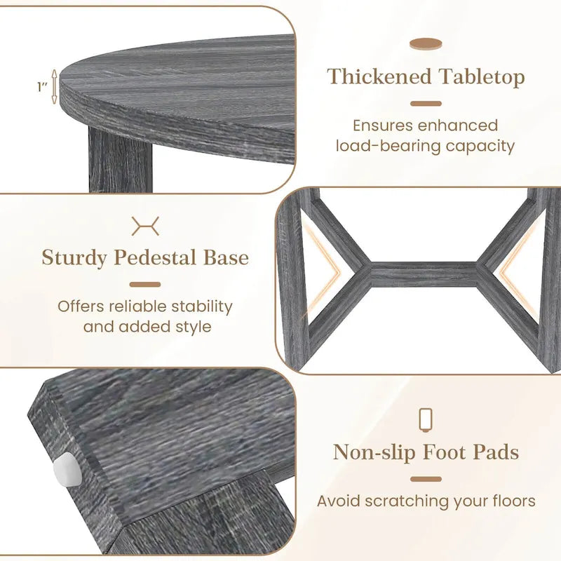 Mesa de comedor redonda negra/gris, base de pedestal, para 2–4 comensales