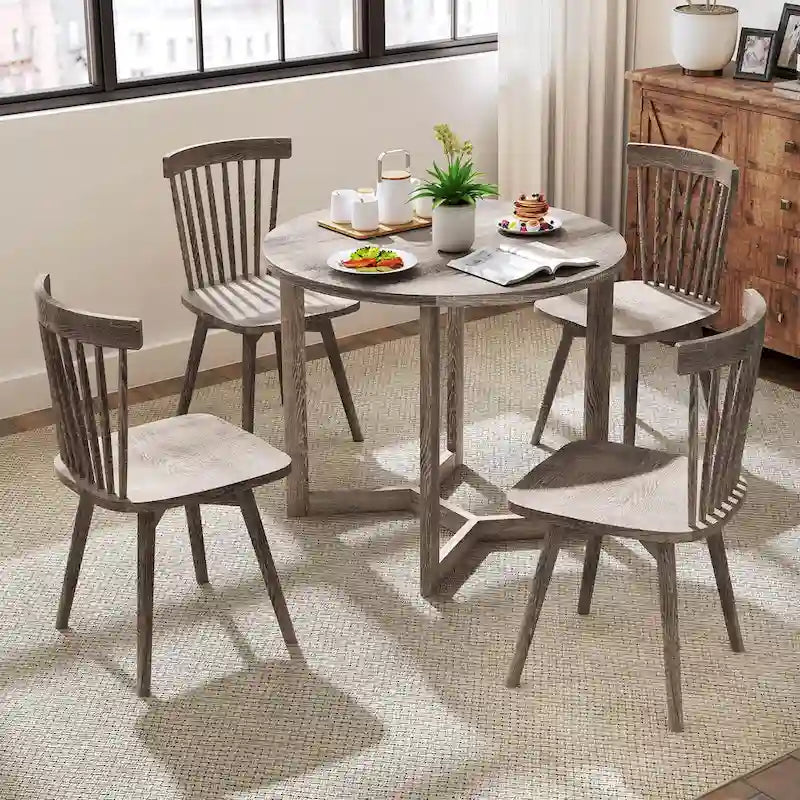 Mesa de comedor redonda negra/gris, base de pedestal, para 2–4 comensales