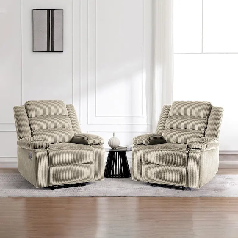 Sillón reclinable manual de pana con reposapiés, juego de 2