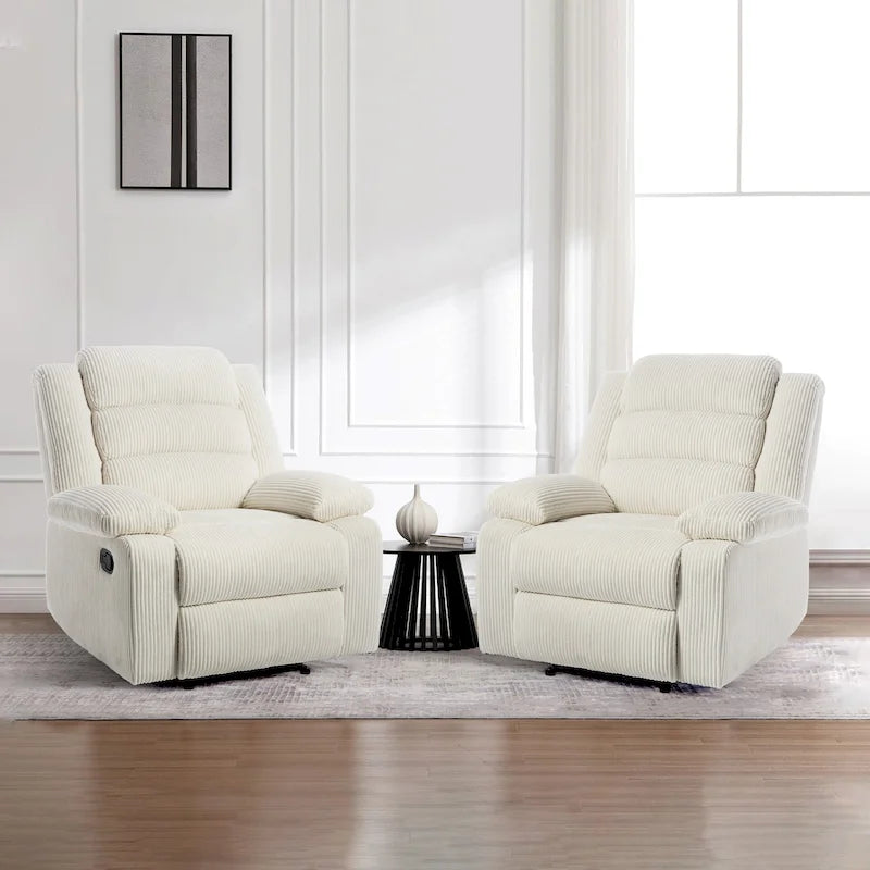 Sillón reclinable manual de pana con reposapiés, juego de 2