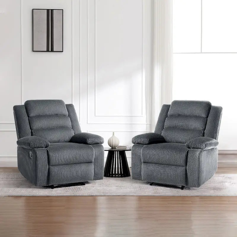 Sillón reclinable manual de pana con reposapiés, juego de 2