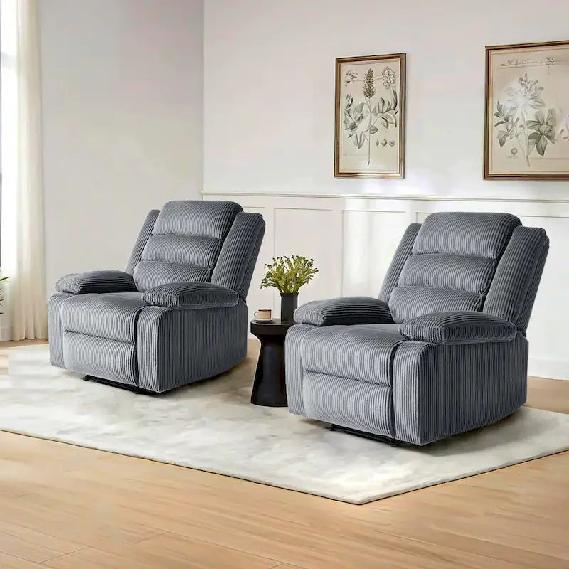 Sillón reclinable manual de pana con reposapiés, juego de 2