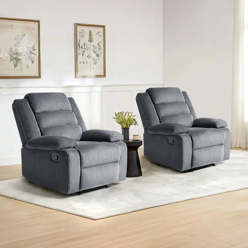 Sillón reclinable manual de pana con reposapiés, juego de 2