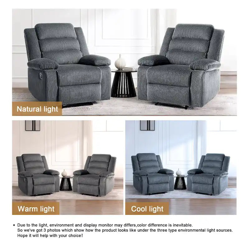 Sillón reclinable manual de pana con reposapiés, juego de 2