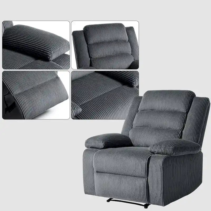 Sillón reclinable manual de pana con reposapiés, juego de 2