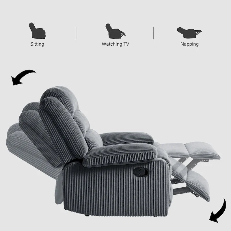 Sillón reclinable manual de pana con reposapiés, juego de 2