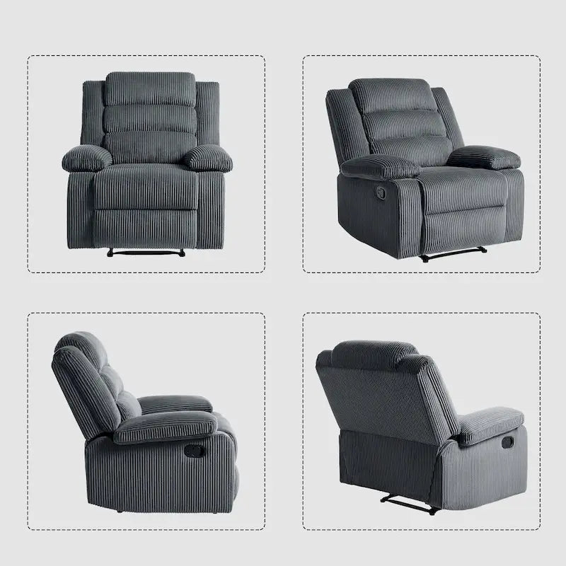 Sillón reclinable manual de pana con reposapiés, juego de 2