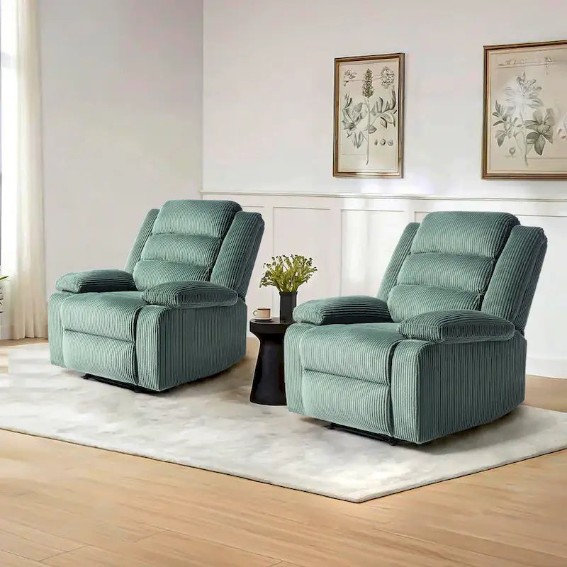 Sillón reclinable manual de pana con reposapiés, juego de 2