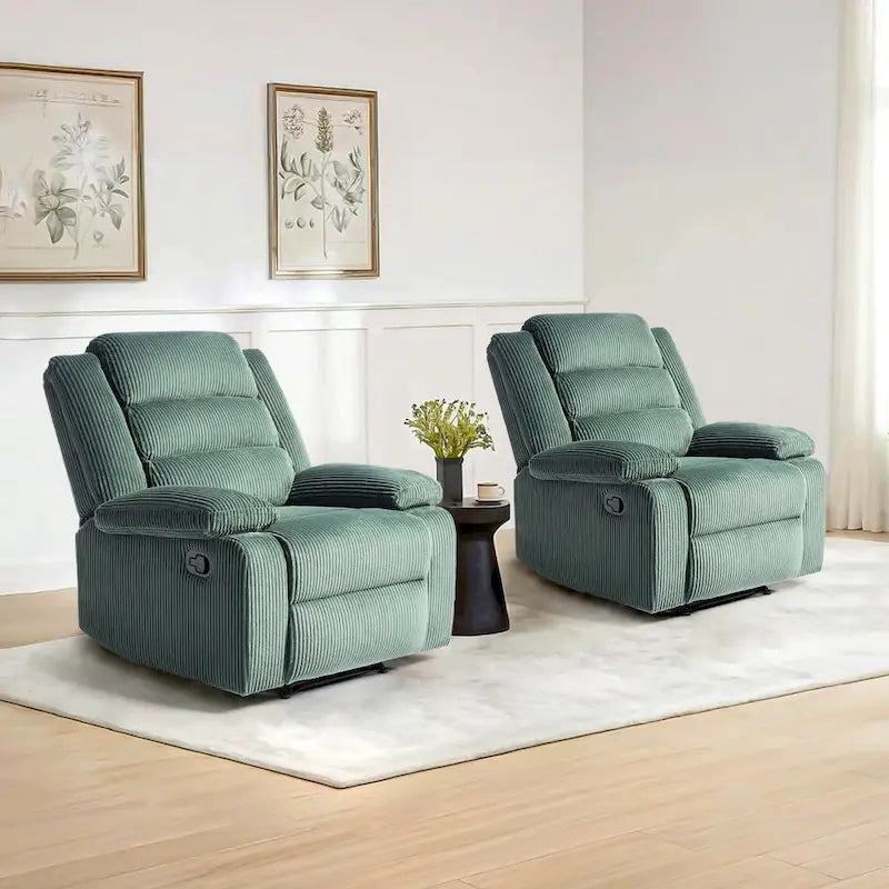 Sillón reclinable manual de pana con reposapiés, juego de 2