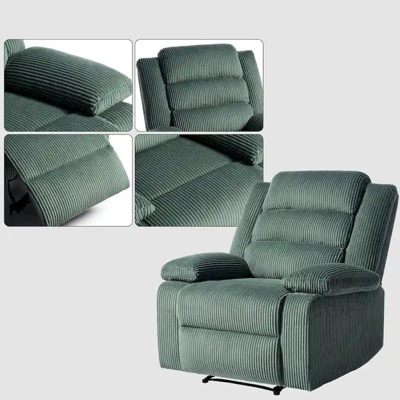 Sillón reclinable manual de pana con reposapiés, juego de 2
