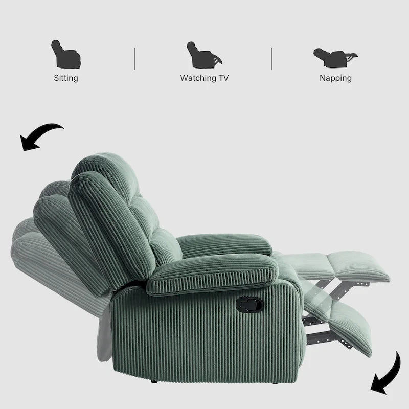 Sillón reclinable manual de pana con reposapiés, juego de 2