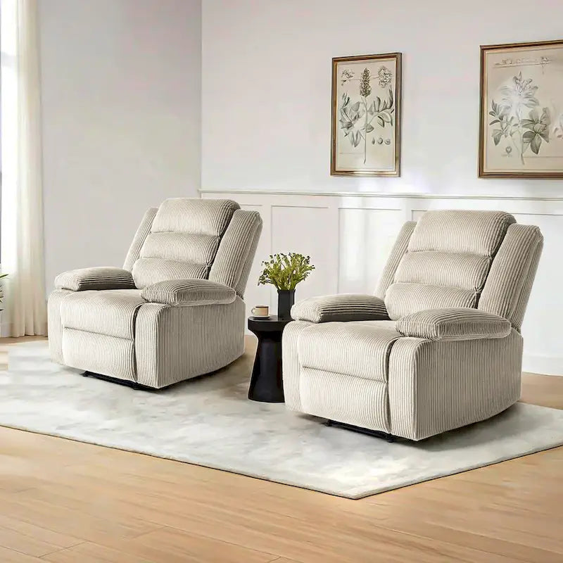 Sillón reclinable manual de pana con reposapiés, juego de 2