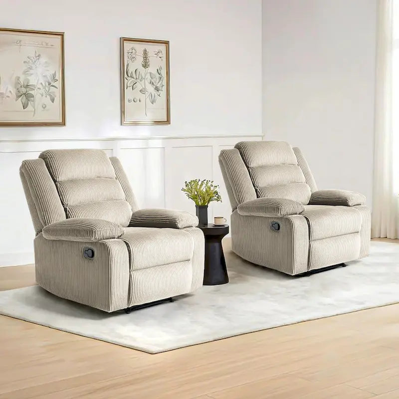Sillón reclinable manual de pana con reposapiés, juego de 2