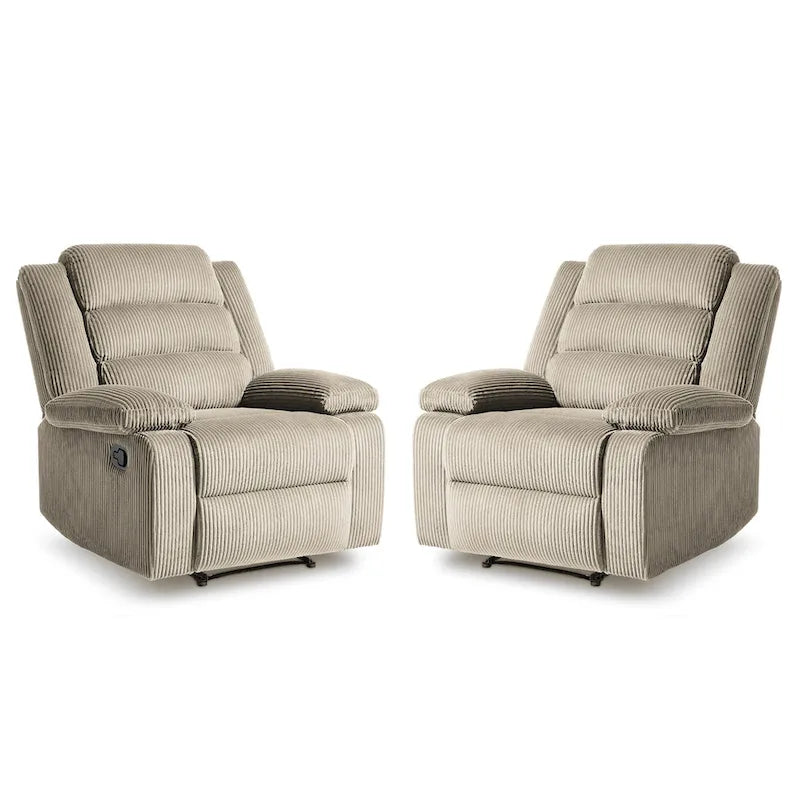 Sillón reclinable manual de pana con reposapiés, juego de 2