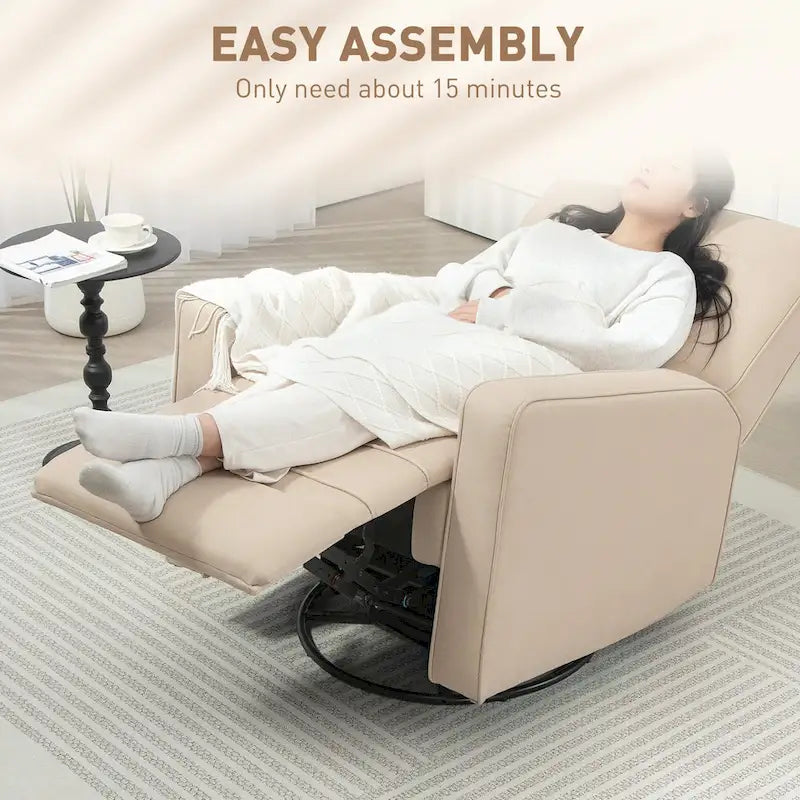 Sillón reclinable giratorio beige, reclinación manual, 1 persona