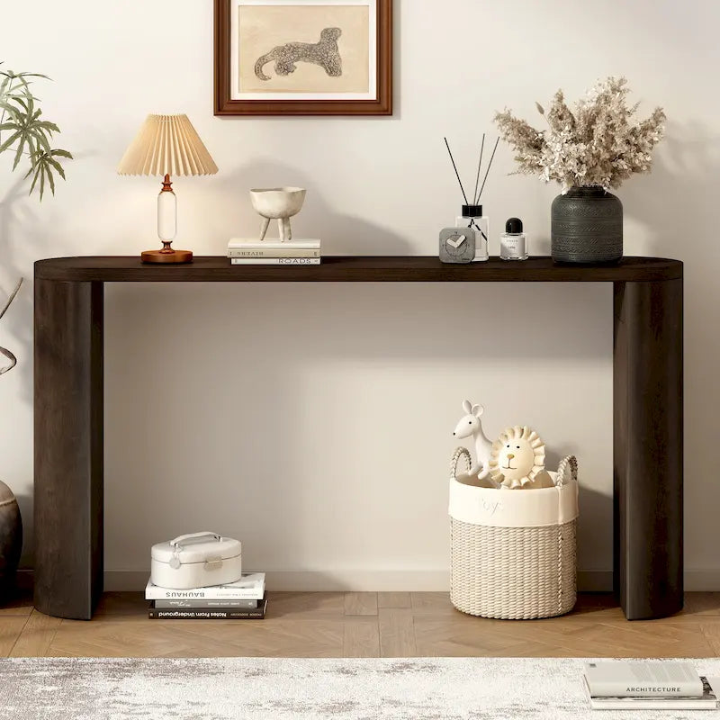 Mesa consola – Negra / Natural / Marrón oscuro, Pata semicilíndrica, Mesa de entrada para 1 persona
