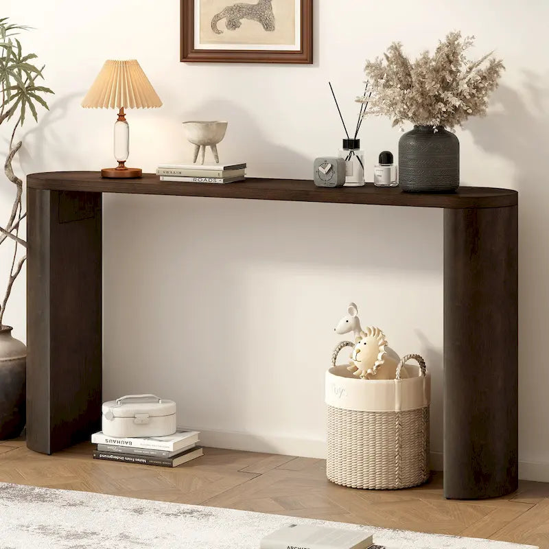 Mesa consola – Negra / Natural / Marrón oscuro, Pata semicilíndrica, Mesa de entrada para 1 persona