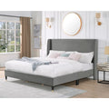Cama de plataforma tapizada en terciopelo gris King – Para 1