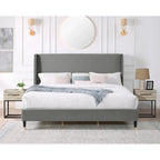 Cama de plataforma tapizada en terciopelo gris King – Para 1
