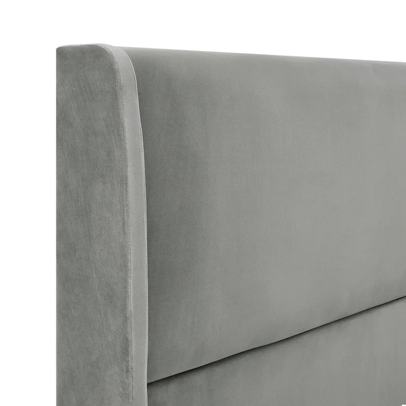 Cama de plataforma tapizada en terciopelo gris King – Para 1