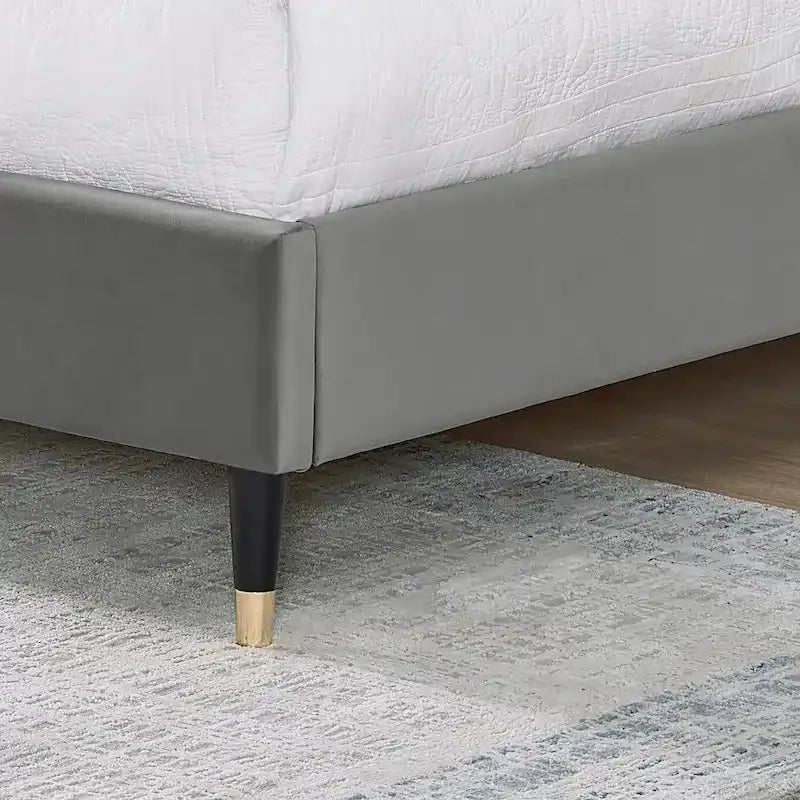 Cama de plataforma tapizada en terciopelo gris King – Para 1