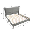 Cama de plataforma tapizada en terciopelo gris King – Para 1