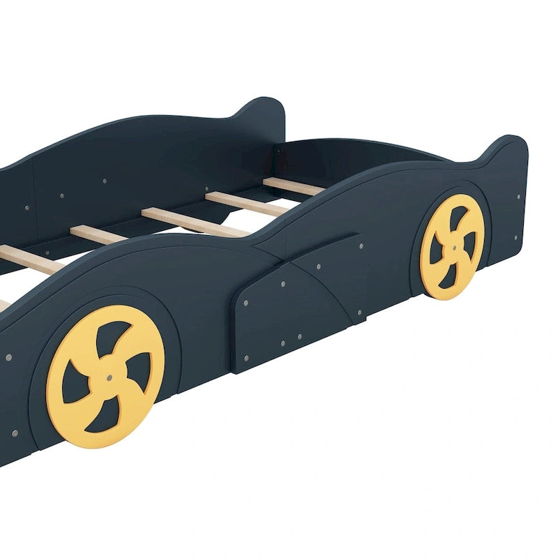 Cama de coche de carreras negra/azul oscuro con almacenamiento – Individual/Matrimonial, para 1 persona
