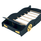 Cama de coche de carreras negra/azul oscuro con almacenamiento – Individual/Matrimonial, para 1 persona