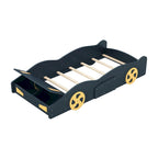 Cama de coche de carreras negra/azul oscuro con almacenamiento – Individual/Matrimonial, para 1 persona