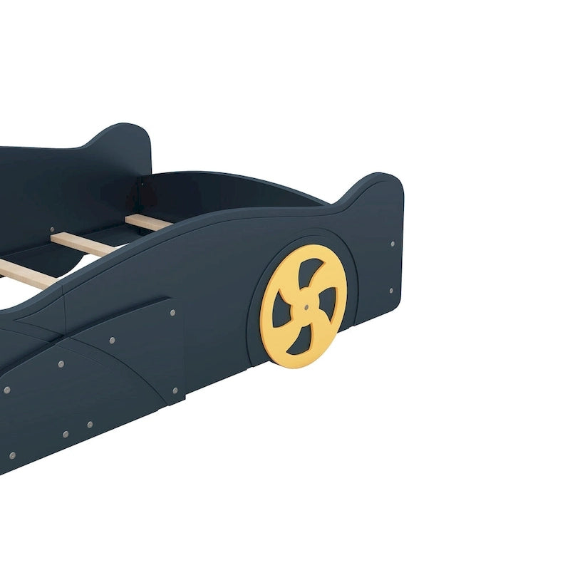 Cama de coche de carreras negra/azul oscuro con almacenamiento – Individual/Matrimonial, para 1 persona