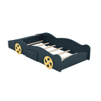 Cama de coche de carreras negra/azul oscuro con almacenamiento – Individual/Matrimonial, para 1 persona