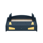 Cama de coche de carreras negra/azul oscuro con almacenamiento – Individual/Matrimonial, para 1 persona