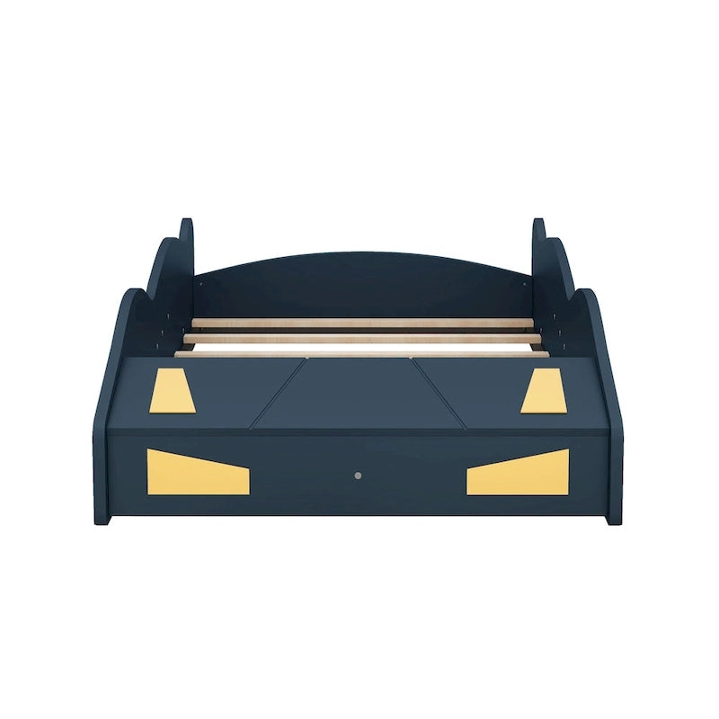 Cama de coche de carreras negra/azul oscuro con almacenamiento – Individual/Matrimonial, para 1 persona