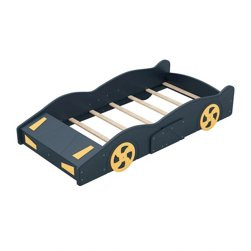 Cama de coche de carreras negra/azul oscuro con almacenamiento – Individual/Matrimonial, para 1 persona