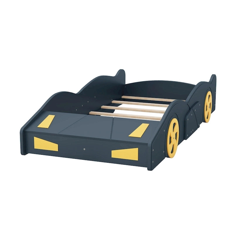 Cama de coche de carreras negra/azul oscuro con almacenamiento – Individual/Matrimonial, para 1 persona