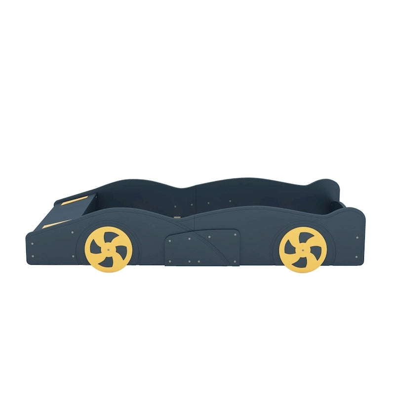 Cama de coche de carreras negra/azul oscuro con almacenamiento – Individual/Matrimonial, para 1 persona