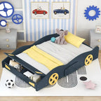 Cama de coche de carreras negra/azul oscuro con almacenamiento – Individual/Matrimonial, para 1 persona