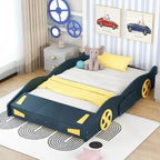 Cama de coche de carreras negra/azul oscuro con almacenamiento – Individual/Matrimonial, para 1 persona