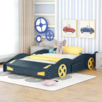 Cama de coche de carreras negra/azul oscuro con almacenamiento – Individual/Matrimonial, para 1 persona