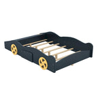 Cama de coche de carreras negra/azul oscuro con almacenamiento – Individual/Matrimonial, para 1 persona