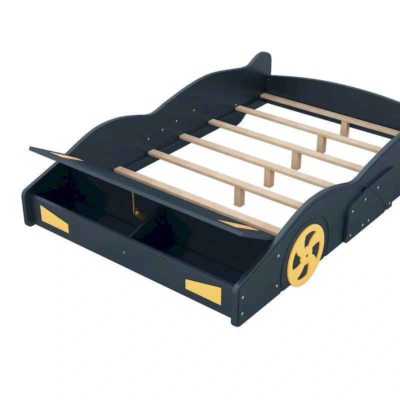 Cama de coche de carreras negra/azul oscuro con almacenamiento – Individual/Matrimonial, para 1 persona