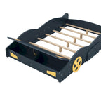 Cama de coche de carreras negra/azul oscuro con almacenamiento – Individual/Matrimonial, para 1 persona