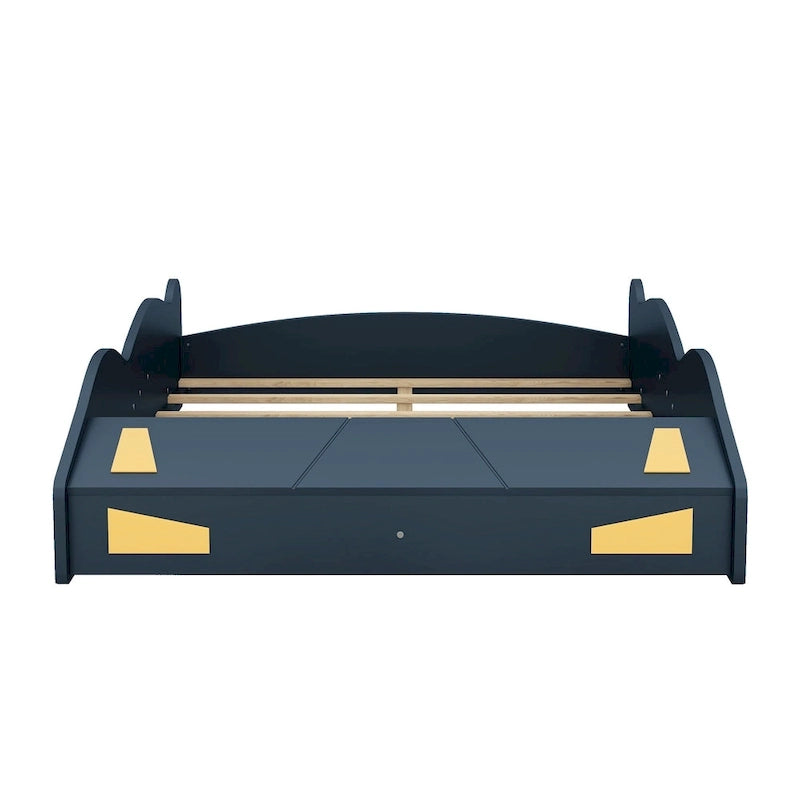 Cama de coche de carreras negra/azul oscuro con almacenamiento – Individual/Matrimonial, para 1 persona
