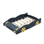 Cama de coche de carreras negra/azul oscuro con almacenamiento – Individual/Matrimonial, para 1 persona