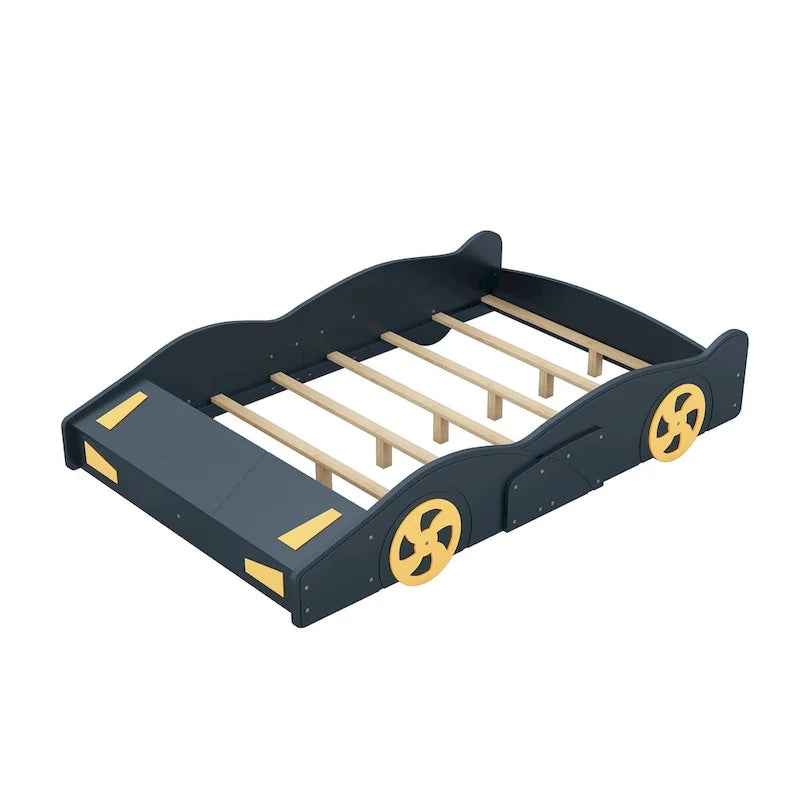 Cama de coche de carreras negra/azul oscuro con almacenamiento – Individual/Matrimonial, para 1 persona